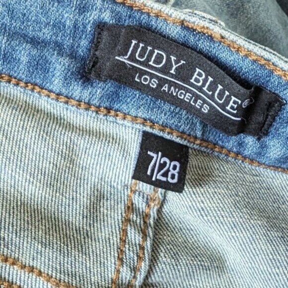 Judy Blue Double Cuff Patch Boyfriend Jeans 7 28 Medium Blue High Waist Stretch - Picture 6 of 7